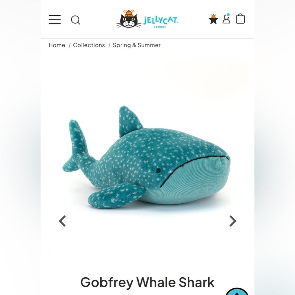 Authentic Jellycat Gobfrey Whale Shark- NWT